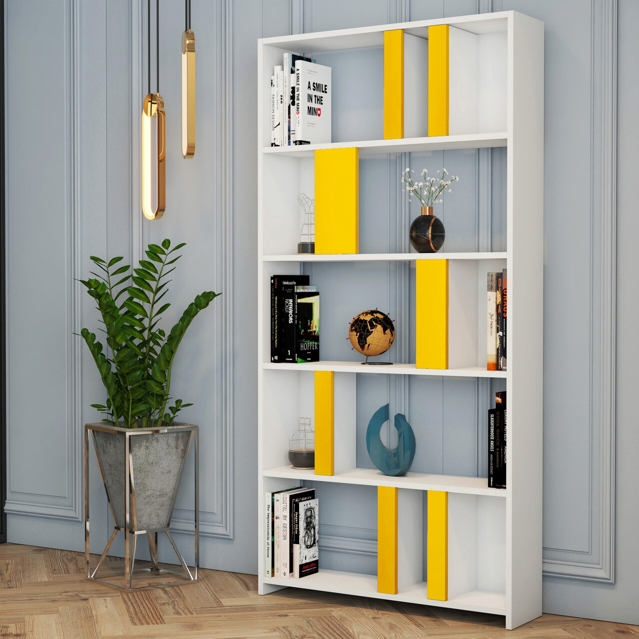 Corp biblioteca, Hanah Home, Lima, 90x180x20 cm, Alb / Galben - imagine 6